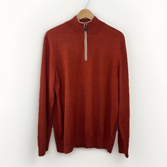 Hagen Carmel Other - Hagen Carmel Sweater Mens XL Brown Rust Red 1/4 Quarter Zip Merino Wool Italy